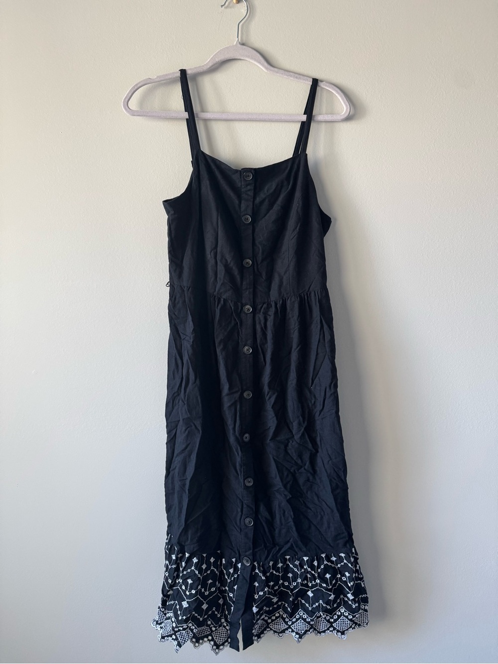 Old Navy Black Button-Front Maxi Dress with Embroidered Hem